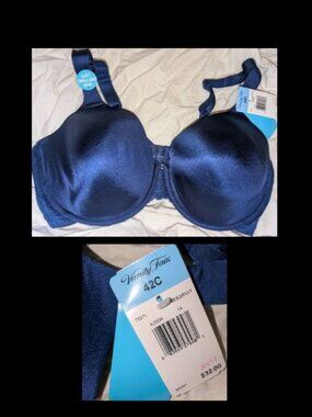 NWT Vanity Fair Age Defying Lift Navy Blue Underwire Bra Womens 42C